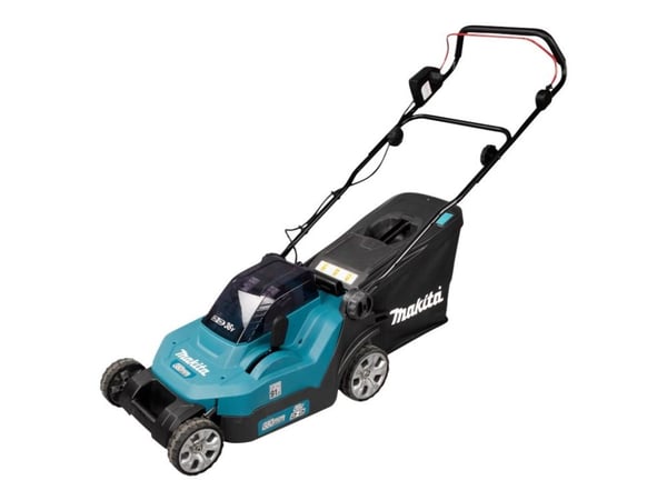 Makita DLM382PM2, 560 m², 38 cm, 2 cm, 7,5 cm, 40 L, 4 hjul