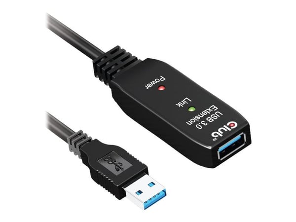 CLUB3D USB 3.2 Gen1 Active Repeater Cable 5m/ 16.4 ft M/F 28AWG, 5 m, USB A, USB A, USB 3.2 Gen 1 (3.1 Gen 1), Musta