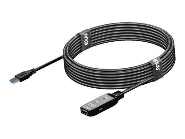 CLUB3D USB 3.2 Gen1 Active Repeater Cable 5m/ 16.4 ft M/F 28AWG, 5 m, USB A, USB A, USB 3.2 Gen 1 (3.1 Gen 1), Musta