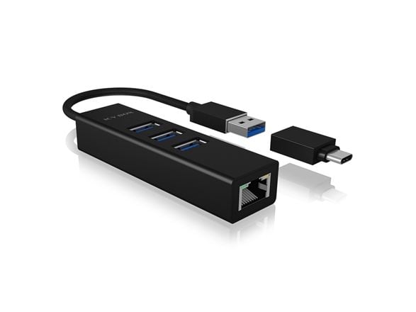 ICY BOX IB-HUB1419-LAN, USB 3.2 Gen 1 (3.1 Gen 1) Type-A, 10.100.1000 Mbit/s, IEEE 802.1Q, IEEE 802.1p, IEEE 802.3, IEEE 802.3EE 802IE, EE 802.3IE ...