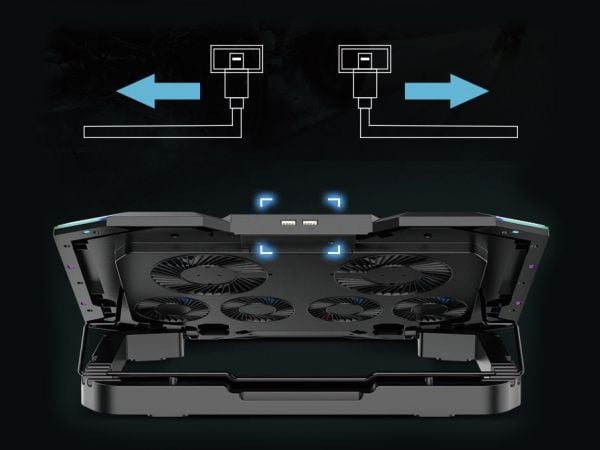 Conceptronic ERGO Gaming - Notebookvifte - med smartphone stand, 2-port USB 2.0 hub - 17" - 100 mm/70 mm - svart