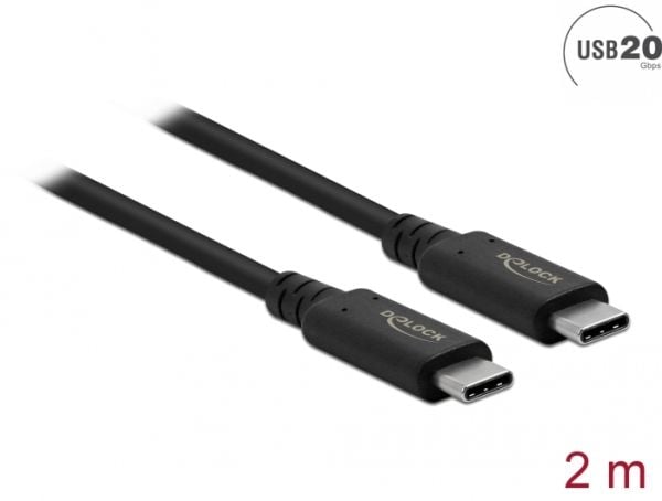 Delock - USB-kabel - USB-C (hann) til USB-C (hann) - USB4 / Thunderbolt 3 / DisplayPort - 20 V - 5 A - 2 m - støtte for 4K 60 Hz (3840 x 2160), stø...