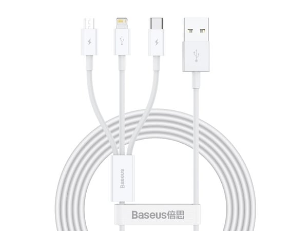 Baseus Superior, 1,5 m, USB A, USB C/Micro USB A/Lightning, USB 2.0, 0,48 Gbit/s, Hvit