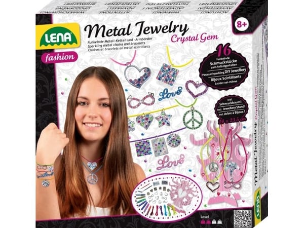 Lena Metal Jewelry Crystal Gem, Smykkesett for barn, 8 år, Flerfarget