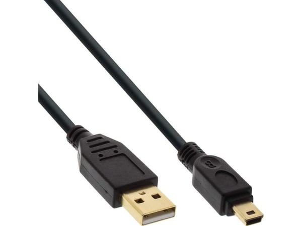 InLine 31810P, 1 m, USB A, Mini-USB B, USB 2.0, uros-/urosliitin, musta