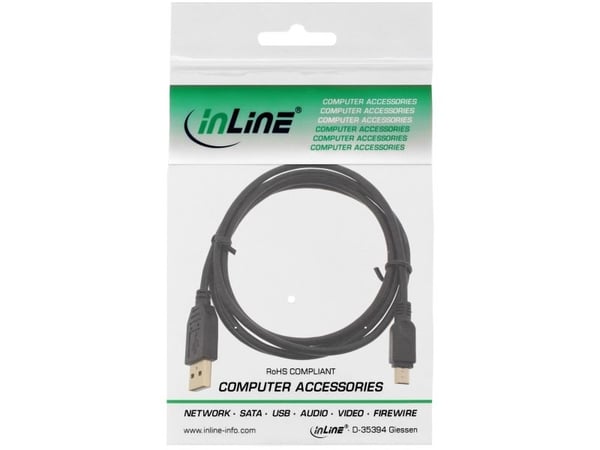 InLine 31810P, 1 m, USB A, Mini-USB B, USB 2.0, uros-/urosliitin, musta