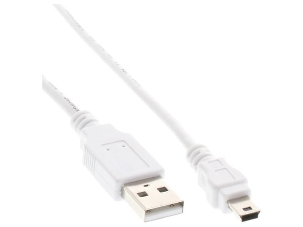 InLine 31810W, 1 m, USB A, Mini-USB B, USB 2.0, Uros/uros, Valkoinen