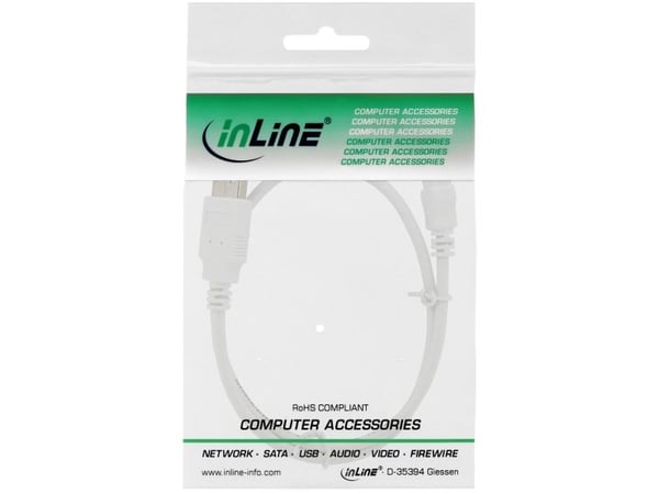 InLine 31810W, 1 m, USB A, Mini-USB B, USB 2.0, Uros/uros, Valkoinen