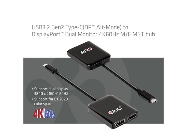 Club 3D - Video adapter - USB-C hann til DisplayPort hunn - 20 cm - 4K 60Hz støtte
