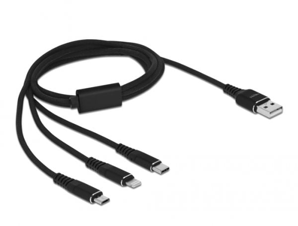 DeLOCK 87155, 1 m, USB A, Micro-USB B/Lightning/Apple 30-pin, USB 2.0, Musta