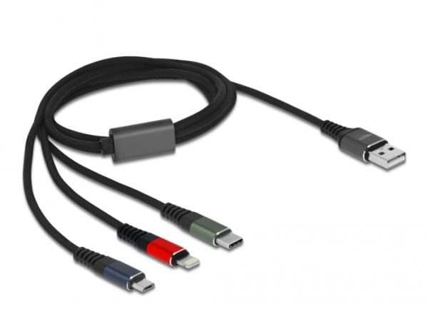 DeLOCK 87277, 1 m, USB A, Micro-USB B/Lightning/Apple 30-pin, USB 2.0, Vihreä, Musta, Punainen, Sininen