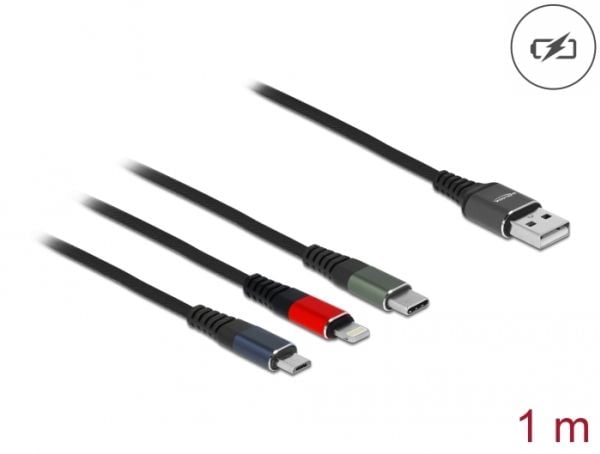 DeLOCK 87277, 1 m, USB A, Micro-USB B/Lightning/Apple 30-pin, USB 2.0, Vihreä, Musta, Punainen, Sininen
