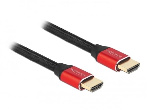 Delock - Ultra High Speed - HDMI-kabel - HDMI hann til HDMI hann - 3 m - trippel beskyttelse - svart, rød - gullglimtkontakter, 8 K 60 Hz (7680 x 4...