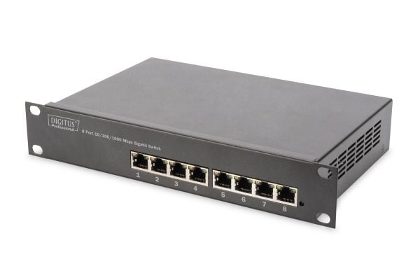 DIGITUS Professional DN-80114 - Switch - ikke-styrt - 8 x 10/100/1000 - veggmonterbar