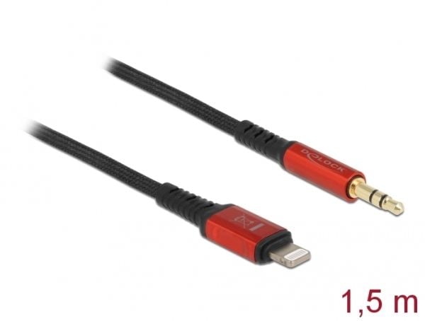 Delock - Kabel fra Lightning til hodetelefonsjakk - Lightning hann til mini-phone stereo 3.5 mm hann - 1.5 m - svart, rød