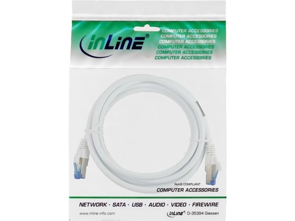 InLine 76803W, 3 m, Cat6a, S/FTP (S-STP), RJ-45, RJ-45, RJ-45
