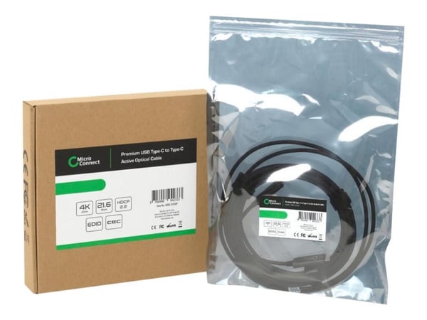 MicroConnect Premium - USB-kabel - 24 pin USB-C (hann) til 24 pin USB-C (hann) - USB 3.1 Gen 2 - 15 m - Active Optical Cable (AOC) - svart