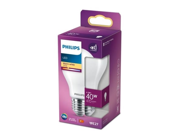 Philips LED - LED-lyspære - E27 - 4.5 W (ekvivalent 40 W) - klasse A++ - varmt hvitt lys - 2700 K - sandblåst