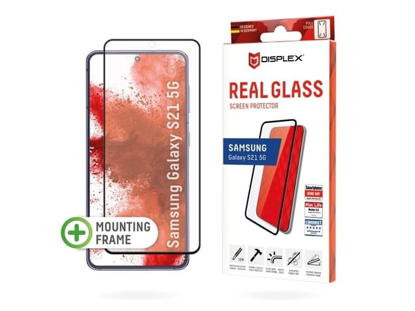 Displex 01405, Samsung, Galaxy S21, Asennus kuivana, Iskunkestävä, Naarmuuntumisenkestävä, Pölynkestävä, Läpinäkyvä, 1 kpl