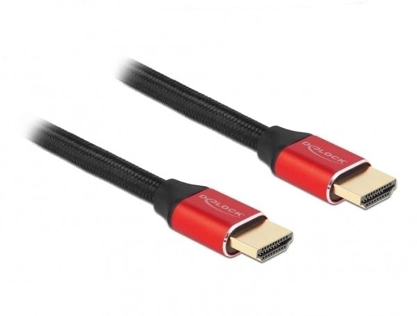 Delock - Ultra High Speed - HDMI-kabel - HDMI hann til HDMI hann - 50 cm - trippel beskyttelse - rød - gullglimtkontakter, 8 K 60 Hz (7680 x 4320) ...