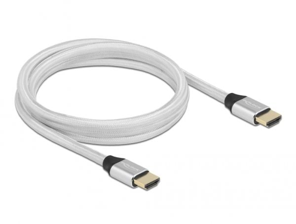 Delock - Ultra High Speed - HDMI-kabel - HDMI hann til HDMI hann - 2 m - trippel beskyttelse - sølv - gullglimtkontakter, 8 K 60 Hz (7680 x 4320) s...