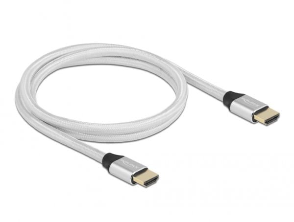 Delock - Ultra High Speed - HDMI-kabel - HDMI hann til HDMI hann - 1 m - trippel beskyttelse - sølv - gullglimtkontakter, 8 K 60 Hz (7680 x 4320) s...