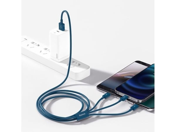 Baseus CAMLTYS-03, 1,5 m, USB A, USB C/Micro-USB B/Lightning, 0,48 Gbit/s, Blå