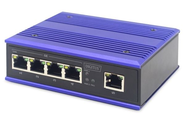 DIGITUS Professional DN-651118 Industrial - Switch - ikke-styrt - 5 x 10/100/1000 - DIN-skinnemonterbar - DC-strøm