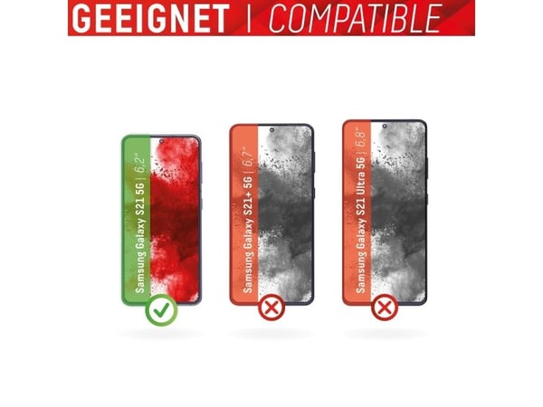 Displex 01405, Samsung, Galaxy S21, Asennus kuivana, Iskunkestävä, Naarmuuntumisenkestävä, Pölynkestävä, Läpinäkyvä, 1 kpl