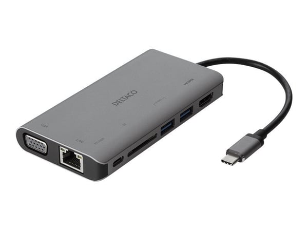 DELTACO USBC-HDMI18 - Dokkingstasjon - USB-C - HDMI, VGA - 1GbE