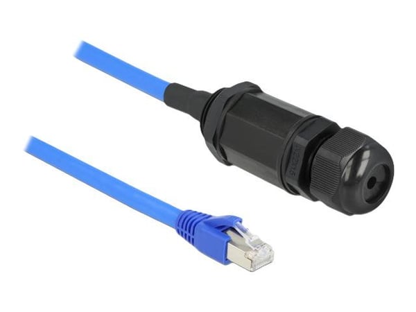 Delock - Nätverkskort - RJ-45 (hane) till RJ-45 (hona) gängad - 25 cm - 11 mm - S/FTP - CAT 6a - blå