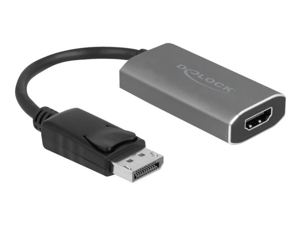 Delock - Video adapter - DisplayPort hann låsing til HDMI, USB-C (kun strøm) hunn - 20 cm - grå, svart - aktiv omformer, 8 K 60 Hz (7680 x 4320) st...