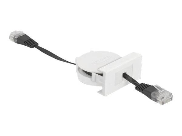Delock - Koblingskabel - RJ-45 (hann) til RJ-45 (hann) - 50 cm - SF/UTP - CAT 5e - formstøpt, tilbaketrekkbar, flat - svart, hvit, RAL 9003