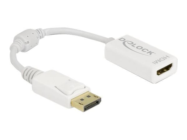 Delock - Video adapter - DisplayPort hann låsing til HDMI hunn - 15 cm - hvit - passiv omformer, 1080p støtte 60 Hz