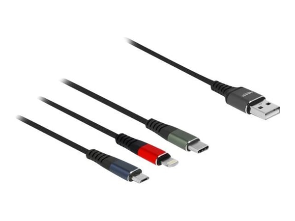 Delock - Lightning-kabel kun for lading - USB hann til Micro-USB type B, Lightning, USB-C hann - 1 m - svart