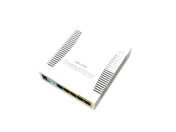 MikroTik RouterBOARD RB260GSP - Switch - Administrerad - 1 x 10/100/1000 (PoE) + 4 x 10/100/1000 (PoE-genomströmning) + 1 x SFP - skrivbordsmodell ...