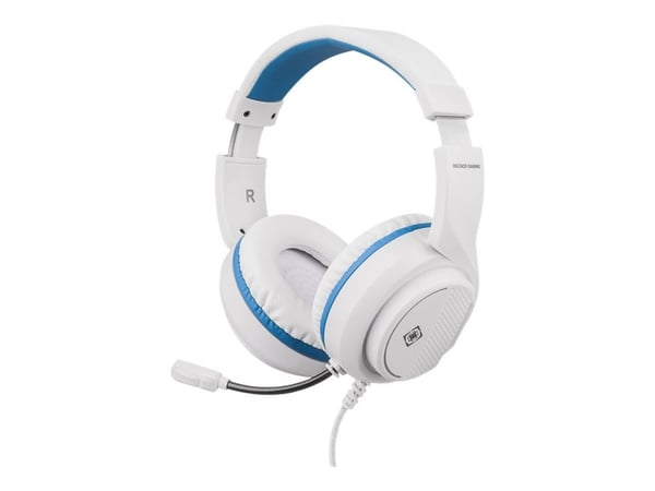 DELTACO GAMING GAM-127-W - Hodesett - full størrelse - kablet - 3,5 mm jakk - hvit, blå - for Sony PlayStation 5