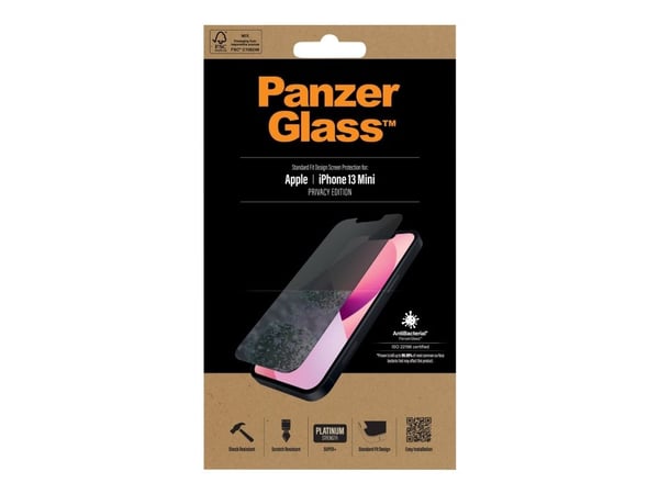 PanzerGlass P2741, Apple, Apple - iPhone 13 Mini, Asennus kuivana, Naarmuuntumisenkestävä, Iskunkestävä, Antibakteerinen, Läpinäkyvä, 1 kpl