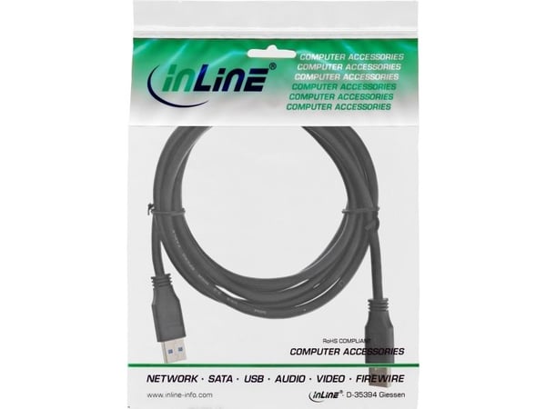 InLine 35203, 0,3 m, USB A, Mini-USB B, USB 3.2 Gen 1 (3.1 Gen 1), Svart