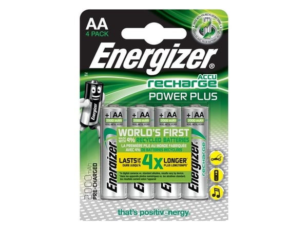 Energizer Accu Recharge Power Plus 2000 AA BP4, Oppladbart batteri, AA, Nikkelmetallhydrid (NiMH), 1,2 V, 4 stykker, 2000 mAh