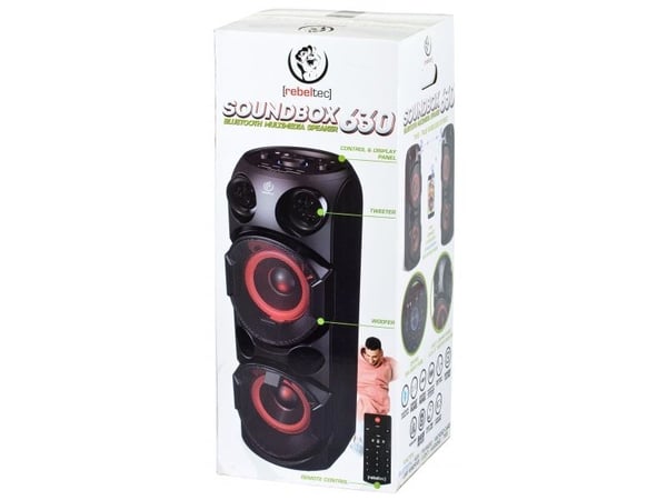 Rebeltec SoundBox 630 kannettava Bluetooth-stereokaiutin, musta, 70 W RMS