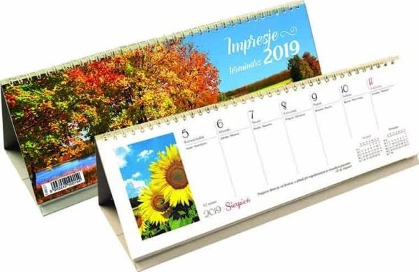 KONTORKALENDER 292X100 T-095-2-1 FARGEOMSLAG AVTRYKK UKENTLIG SPIRAL
