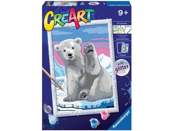 Ravensburger CreArt Pawesome Polar Bear, Malinger inkludert, Gutt/Jente, Fargelegg etter tall