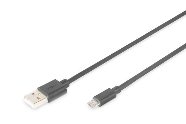 ASSMANN - USB-kaapeli - USB (uros) - Micro-USB Type B (uros) - USB 2.0 - 1,8 m - muotoiltu - musta