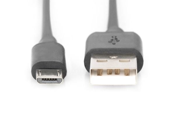 ASSMANN - USB-kaapeli - USB (uros) - Micro-USB Type B (uros) - USB 2.0 - 1,8 m - muotoiltu - musta