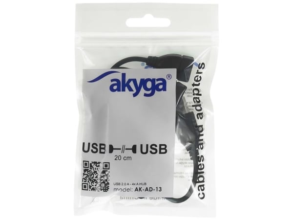 AKYGA Hub USB 2.0 AK-AD-13 4 porter svart 15cm