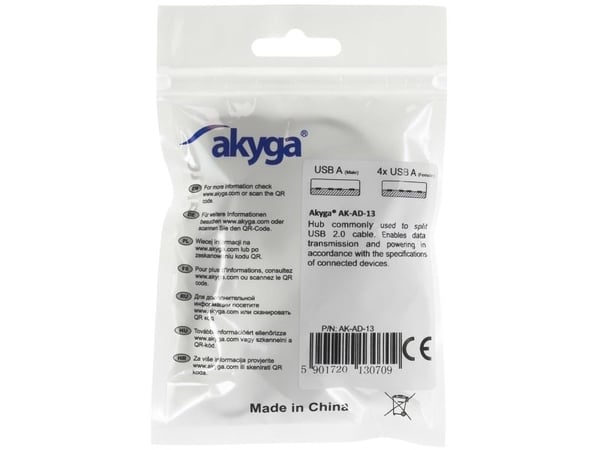 AKYGA Hub USB 2.0 AK-AD-13 4 porter svart 15cm