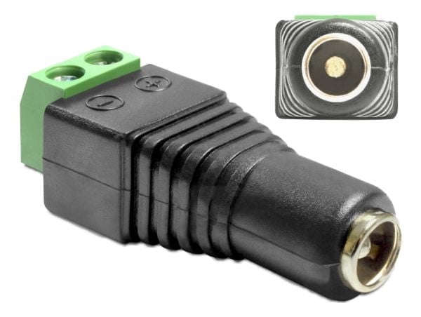DeLOCK 65485, DC 2.5 x 5.5 mm, 2p, Musta, Vihreä