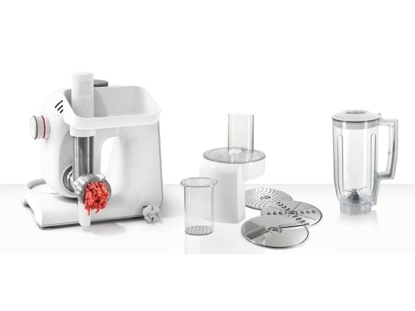 Bosch MUM58231, 3,9 L, Valkoinen, 3 levyt, Ruostumaton teräs, Muovi, Ruostumaton teräs, 1000 W