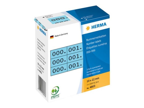 HERMA - Svart, blå - 10 x 22 mm 3000 etikett(er) (1000 ark x 3) selvklebende nummeretiketter